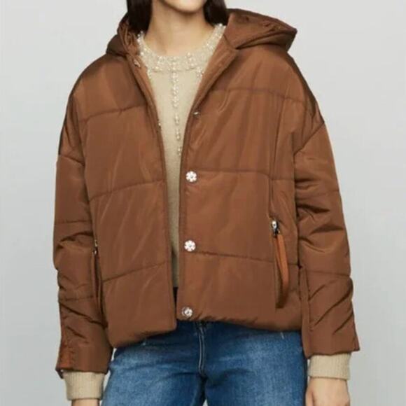 Maje Jackets & Blazers - Maje Gueli Caramel Hooded Puffer Jacket Quilted Coat
